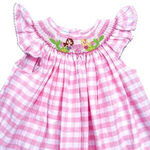 Southern Sunshine Classic Whimsy Mermaid Smocked Embroidered Pink Plaid Dress 6